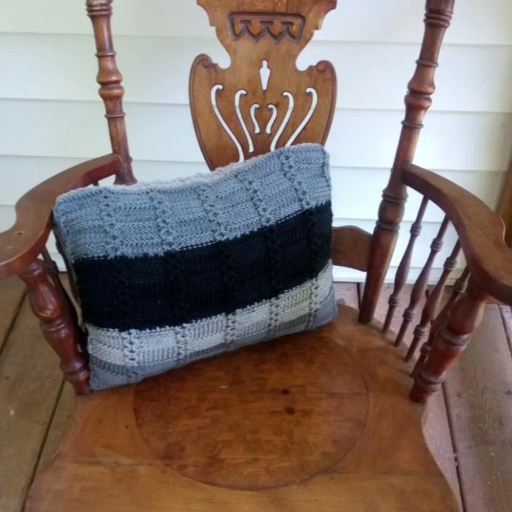Hand Crafted Knit Throw Pillow Black & Gray Ombre Owl Designer Sofa Couch